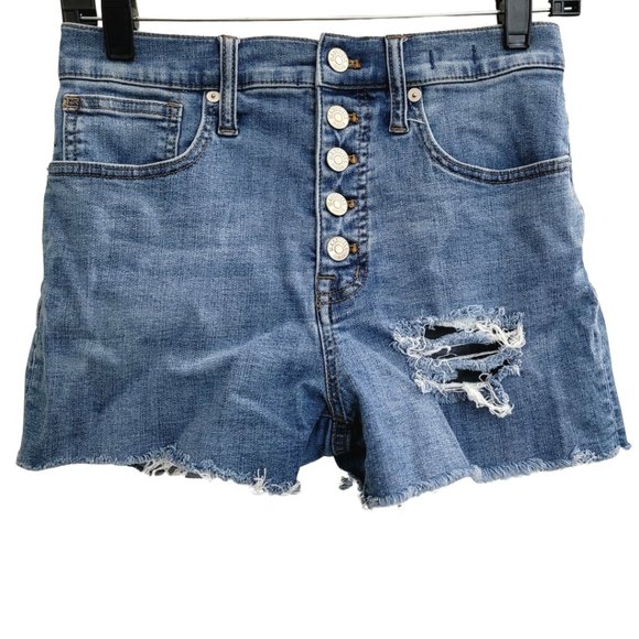 MADEWELL High rise denim shorts distressed button fly sz 25 - Picture 1 of 6